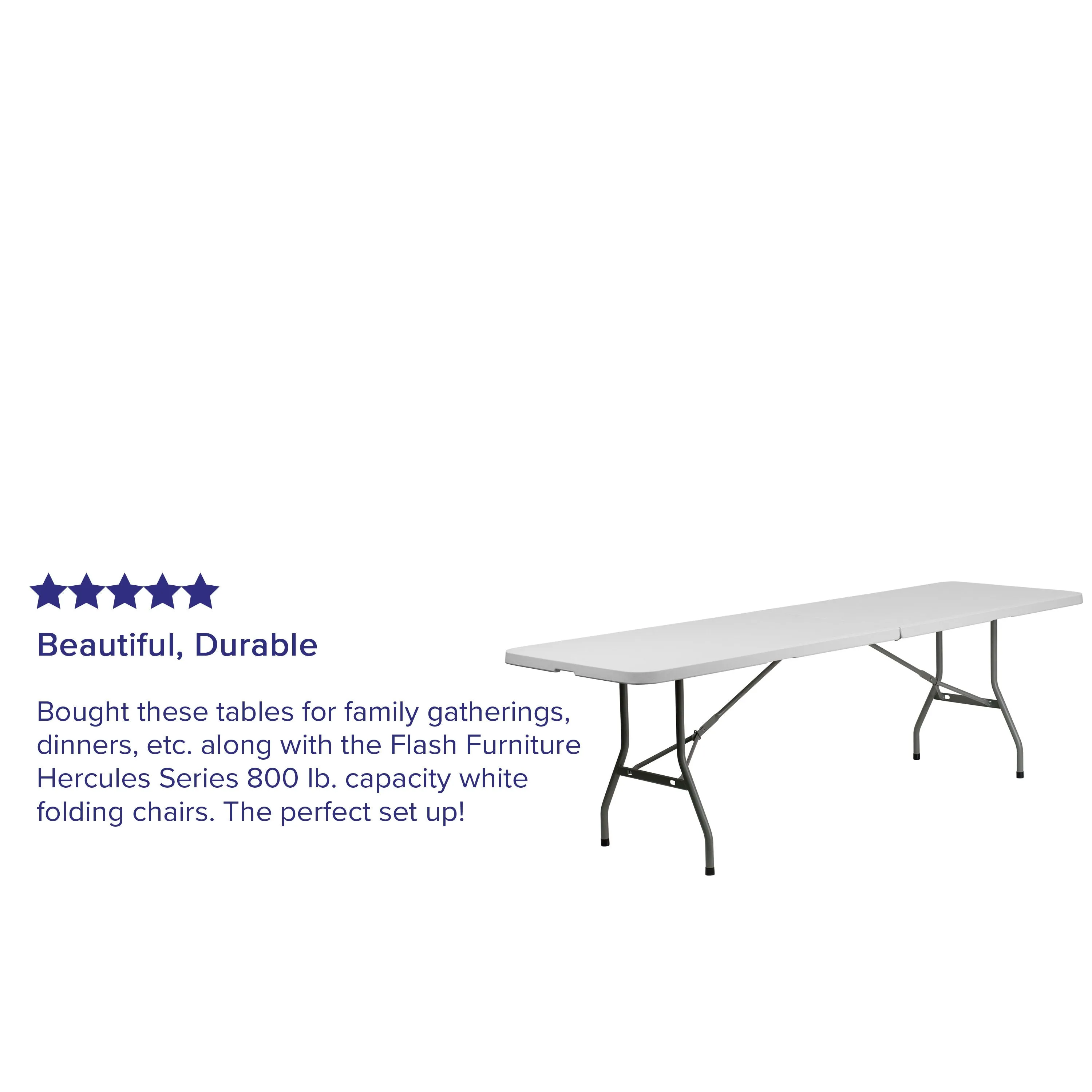 8-Foot Bi-Fold Plastic Banquet and Event Folding Table with Carrying Handle