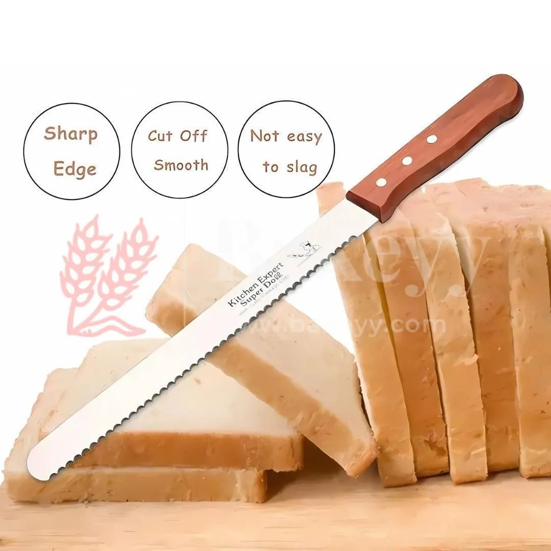8 Inch| Bread Knife | Wide Teeth Wooden Handle | Stainless Steel | 1 Piece