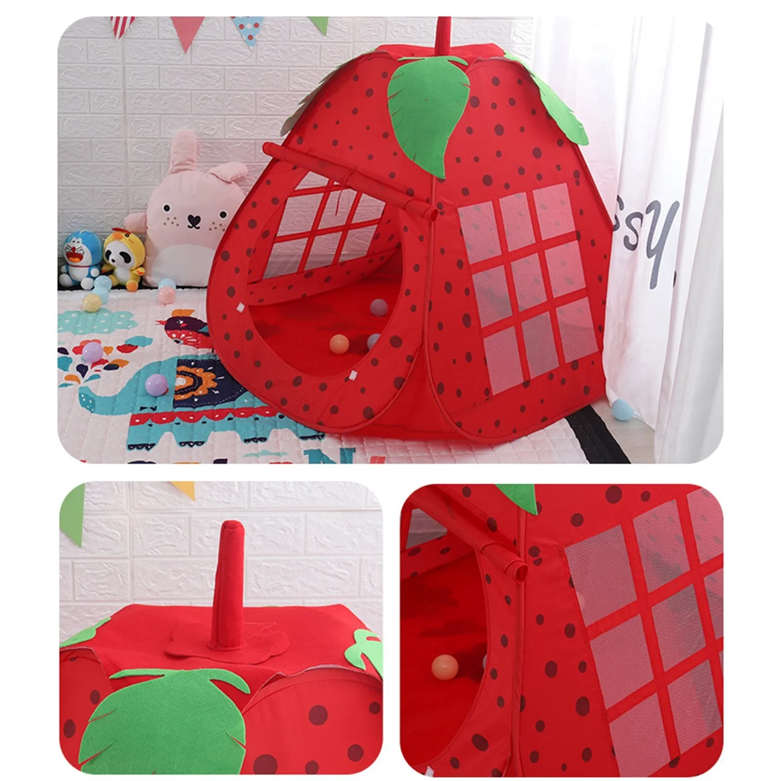 80xx80x100cm Kid Tent Children Indoor Tent Toy Non-toxic Pretend Play Fun Ball Pool Cute Strawberry Color For Girls Kids Gifts