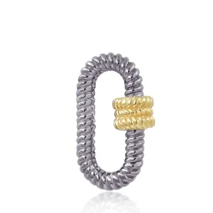 925 Silver Gold & Grey Plated Twisted Oval Lock, Handmade Screw Carabiner Lock, Handmade Twisted Carabiner Lock Jewelry Supplier