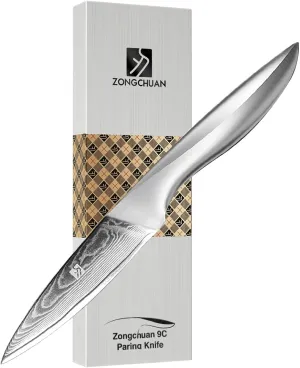 9C Damascus Steel Paring Knife, 3.5 Inch Small Kitchen Knife,Precision Cutting Kitchen Tool for Effortless Slicing,Peeling, and Trimming,9CR18MOV Stainless Steel Blade,Love's Gift Box