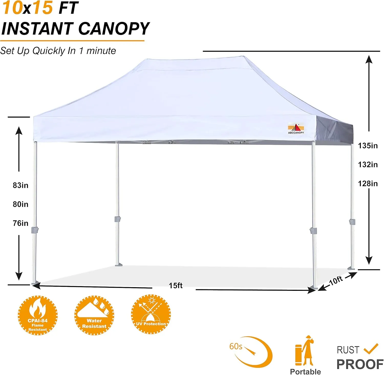 ABCCANOPY Commercial Pop Up Canopy Tent 10x15 Premium-Series, White