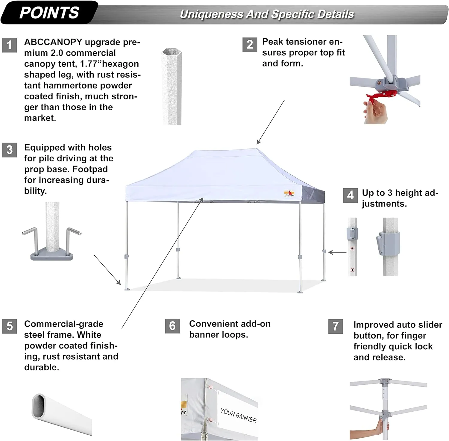 ABCCANOPY Commercial Pop Up Canopy Tent 10x15 Premium-Series, White