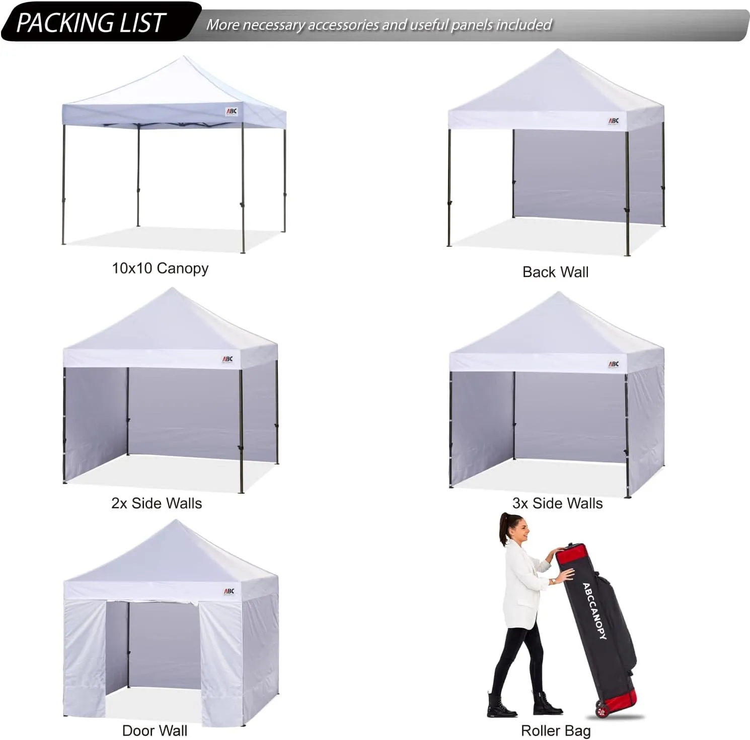 ABCCANOPY Heavy Duty Easy Pop up Canopy Tent with Sidewalls 10x10, White