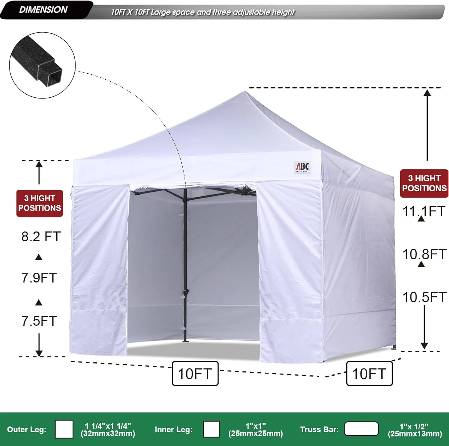 ABCCANOPY Heavy Duty Easy Pop up Canopy Tent with Sidewalls 10x10, White