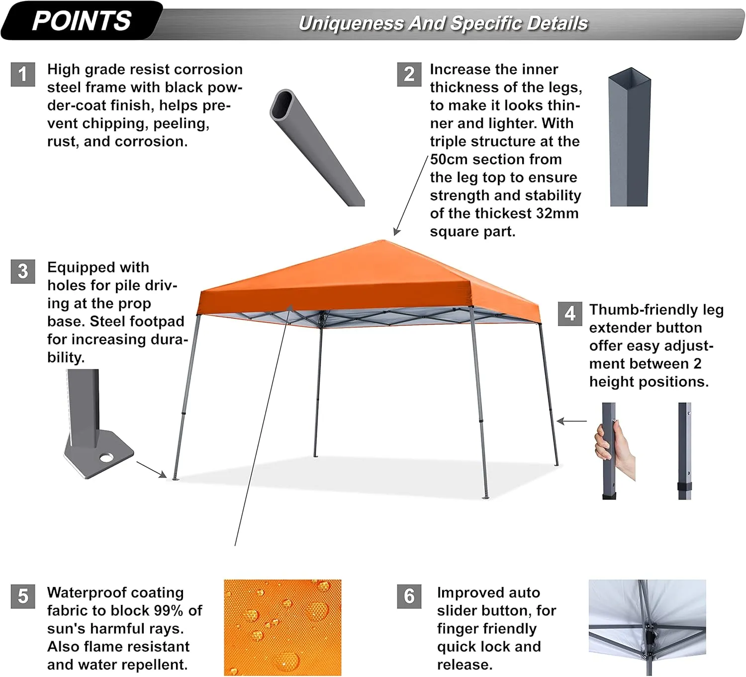 ABCCANOPY Stable Pop up Outdoor Canopy Tent, Orange