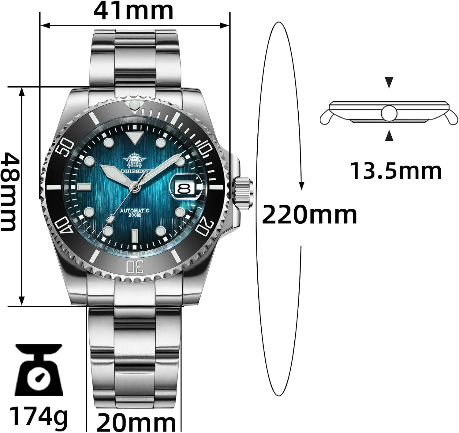 ADDIESDIVE Automatic Dive Watches for Men Sapphire Crystal 200 M Waterproof 41 MM 3D Dial Ceramic Bezel Stainless Steel