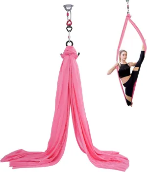 Aerial Silks 9.8 x 9.2ft, Aerial Yoga Hammock 1102 LBS Load Capacity, Yoga Silk Swing Equipment for Home Gym Studio Indoor Outdoor for Flexibility Strength Training(Pink)
