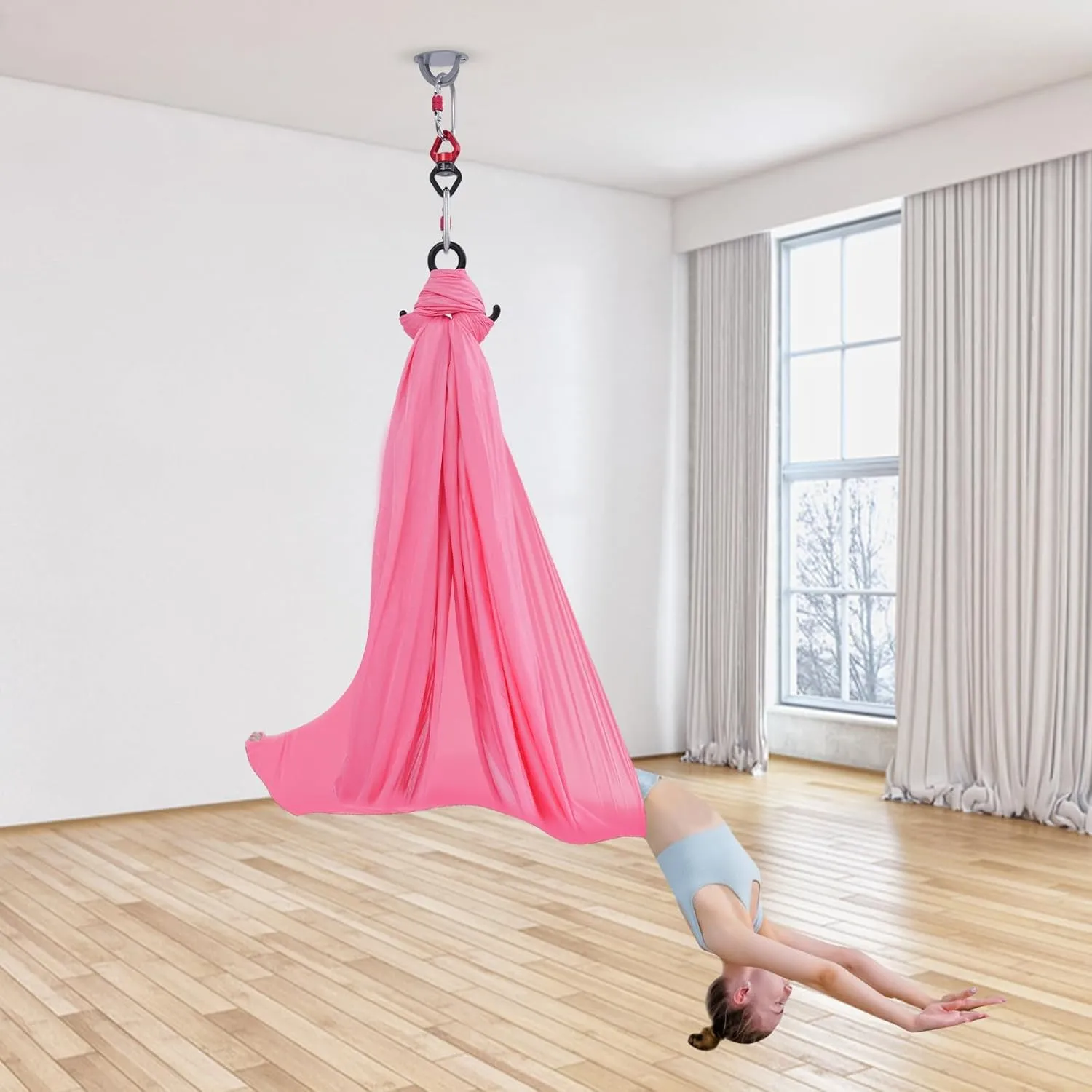 Aerial Yoga Hammock Aerial Yoga Swing Sling with Install Accessories Aerial-Silk Starter Kit Hammock Practice Kit for Pilates, Inversions, Stretching 440.92lbs Capacity