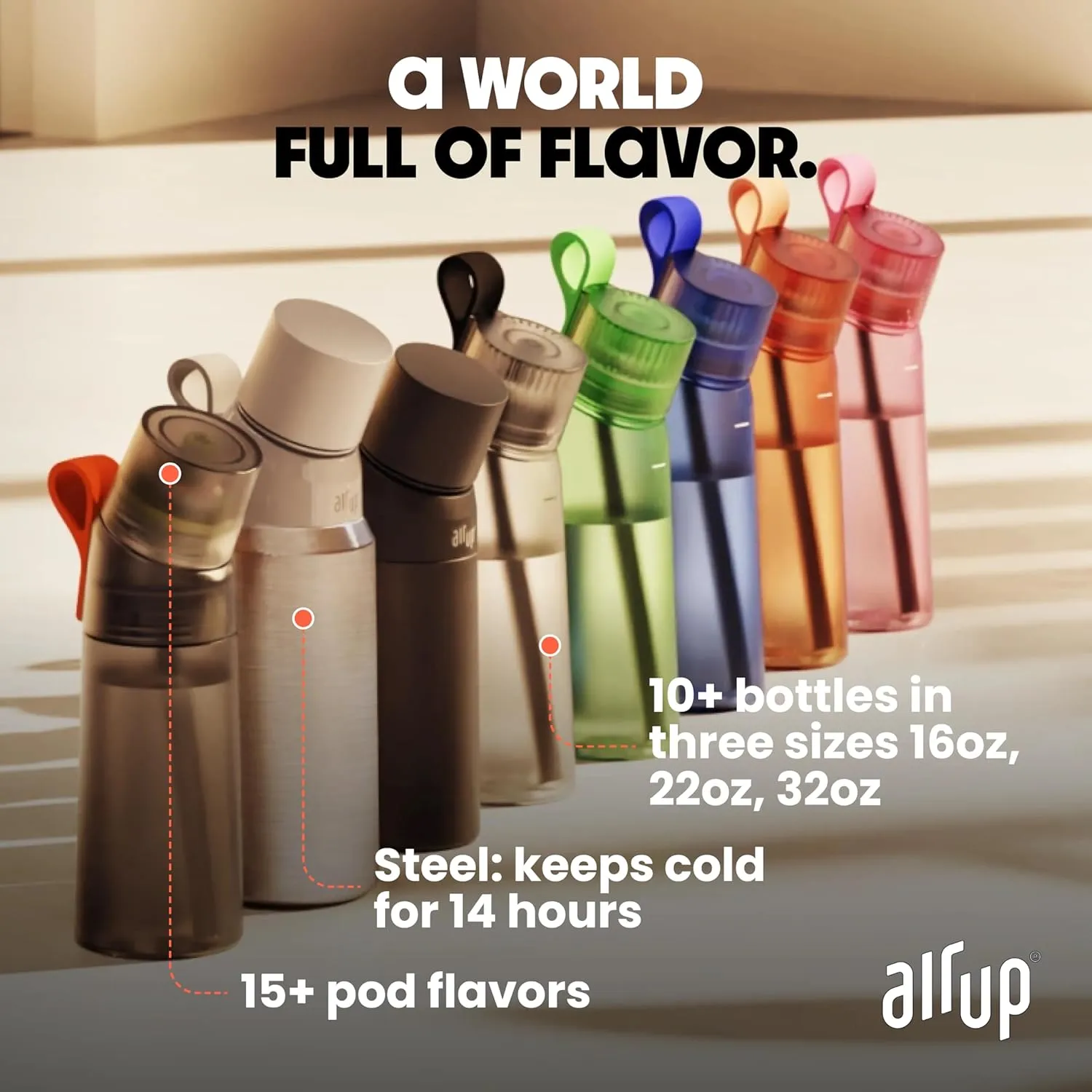 air up® water bottle (22 oz) for school, sports, gym | includes 5 scent pods & straw | flavored bottle in orange – also for kids, boys, girls | no calories, sugar-free and suitable for carbonation