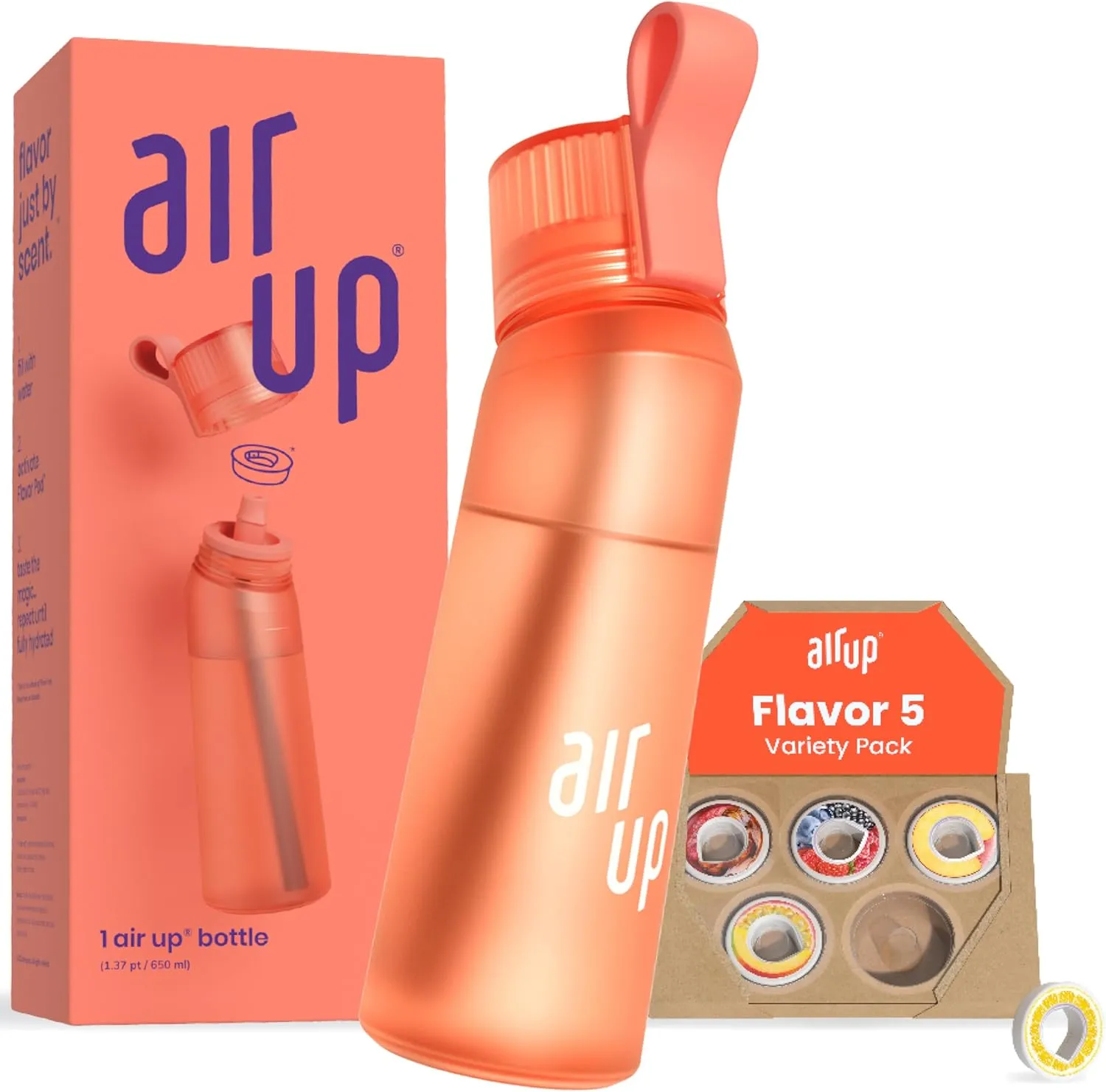 air up® water bottle (22 oz) for school, sports, gym | includes 5 scent pods & straw | flavored bottle in orange – also for kids, boys, girls | no calories, sugar-free and suitable for carbonation