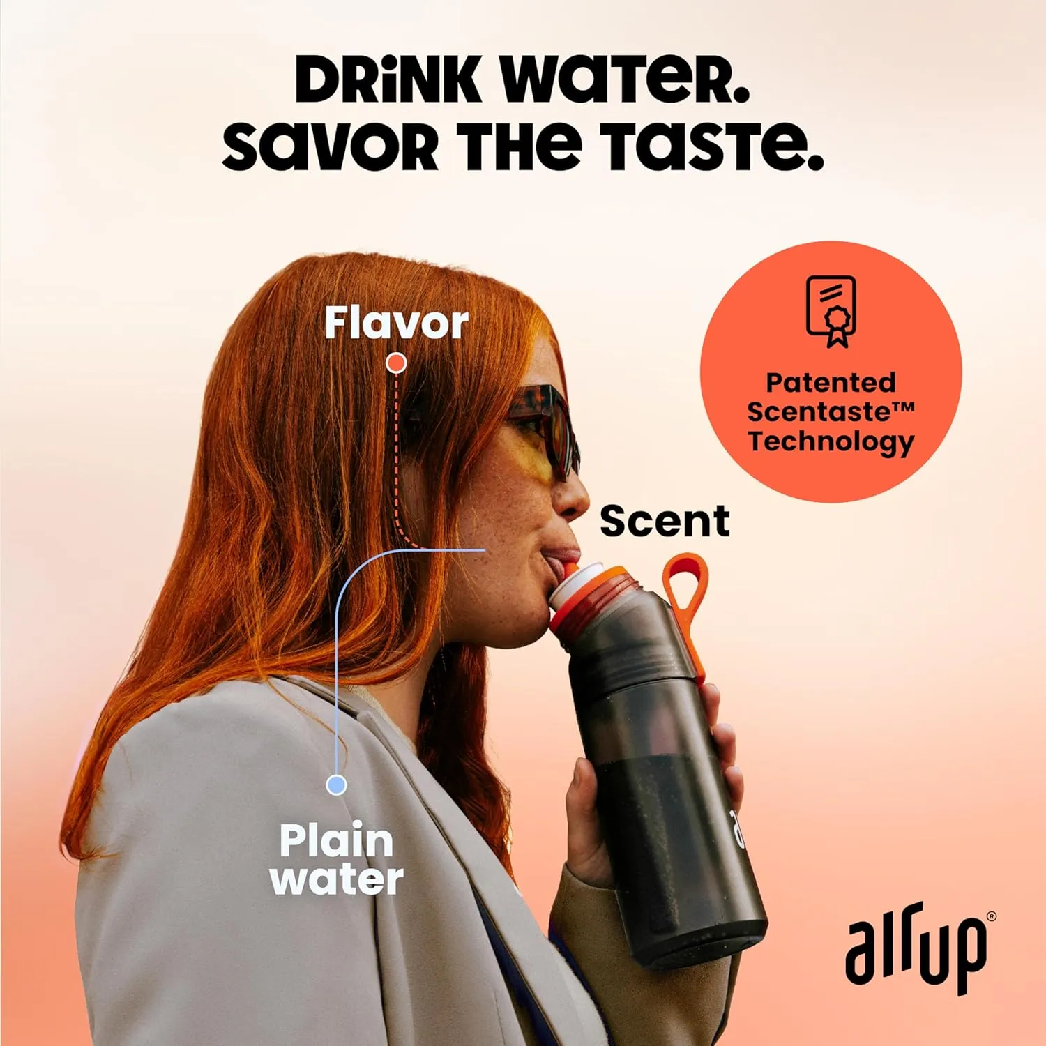air up® water bottle (22 oz) for school, sports, gym | includes 5 scent pods & straw | flavored bottle in orange – also for kids, boys, girls | no calories, sugar-free and suitable for carbonation