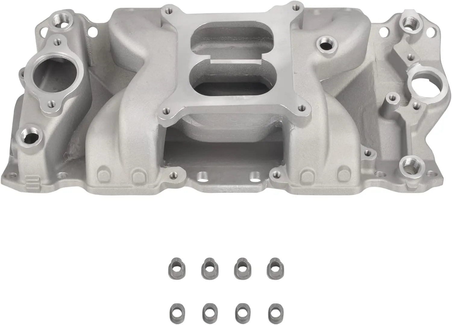 Airgap Intake Manifold High Rise Air Gap Dual Plane Satin Aluminum Compatible with SBC Small Block Chevy 350 400