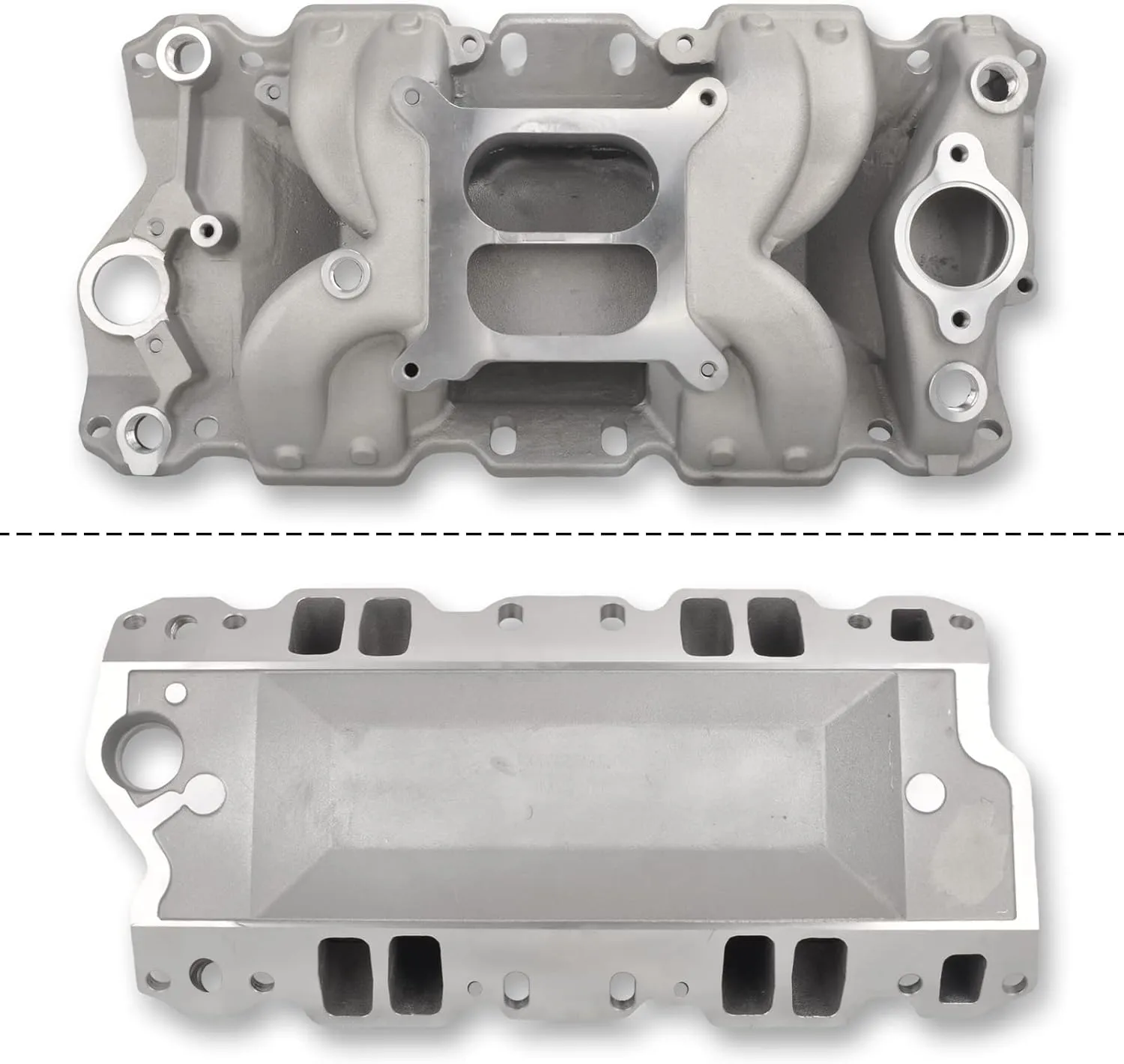 Airgap Intake Manifold High Rise Air Gap Dual Plane Satin Aluminum Compatible with SBC Small Block Chevy 350 400