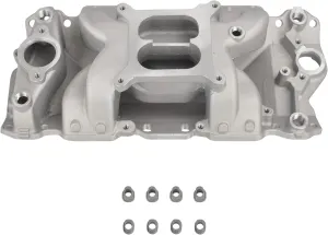 Airgap Intake Manifold High Rise Air Gap Dual Plane Satin Aluminum Compatible with SBC Small Block Chevy 350 400