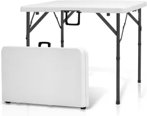 AJP Distributors 3 Foot Portable Plastic Square Folding Card Table 3FT 34" Half Foldable Heavy Duty Top w/Carry Handle - Indoor Outdoor Camping Picnic Party Wedding Dining Office Event Meeting White