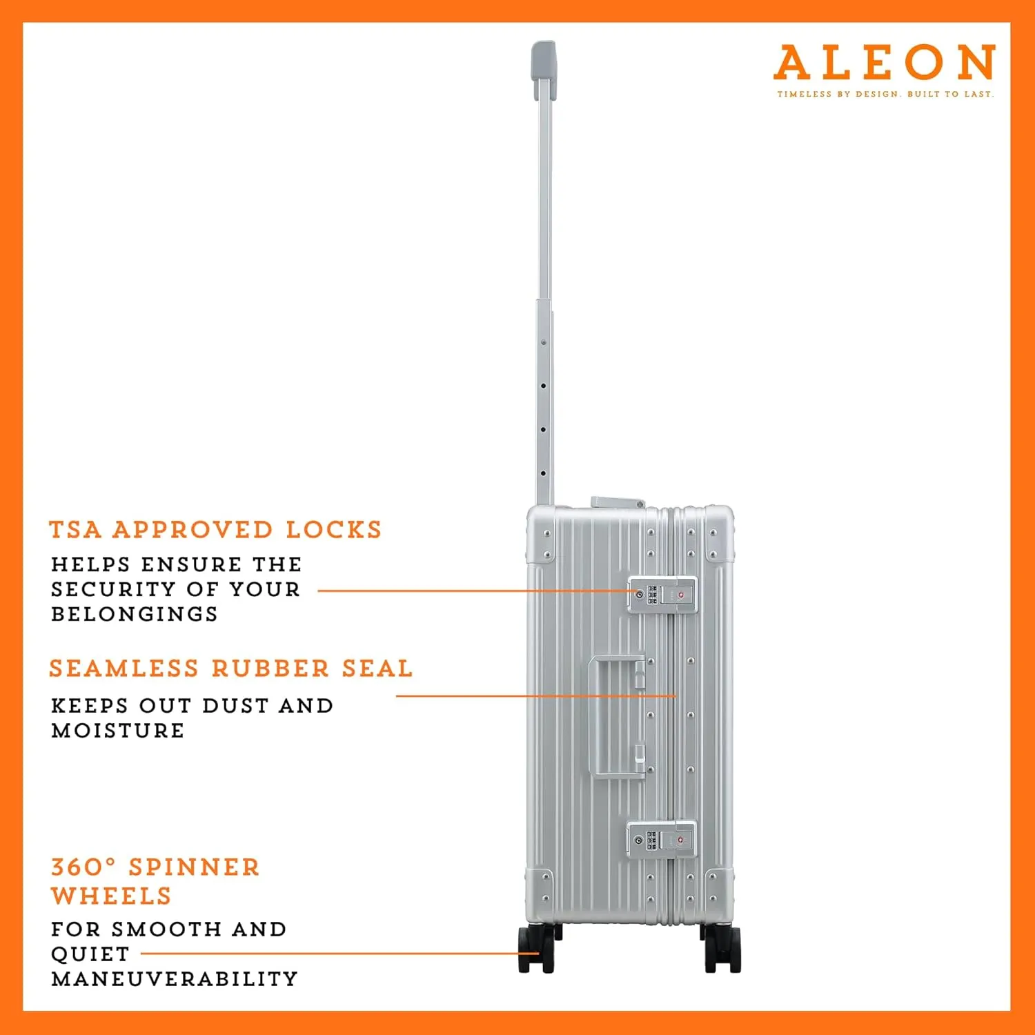 Aleon 21" Aluminum International Carry-On Hardside Suitcase with Durable Hardshell, TSA Approved Heavy Duty Spinner Wheels, Rolling Travel Bag for Airplane, Premium All Aluminum Luggage (Platinum)