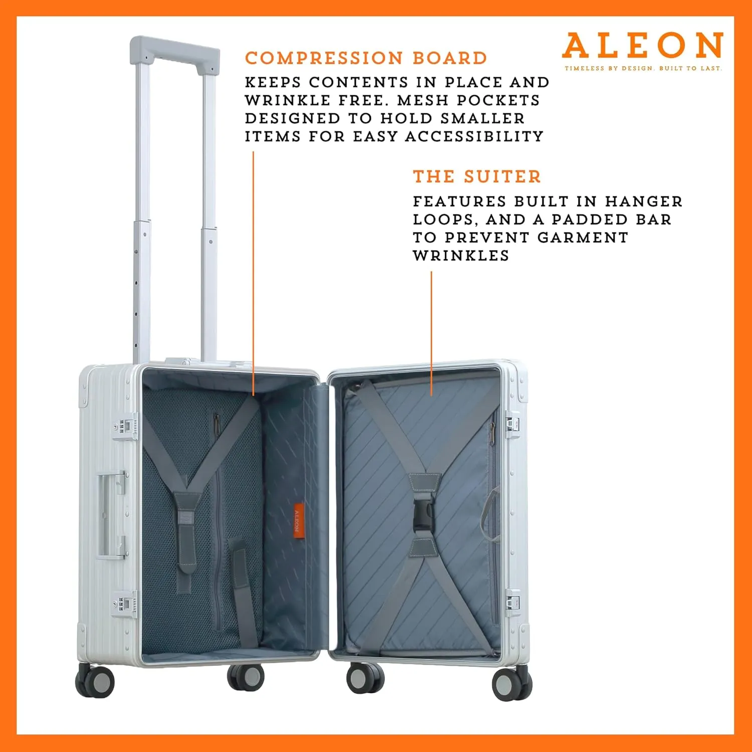Aleon 21" Aluminum International Carry-On Hardside Suitcase with Durable Hardshell, TSA Approved Heavy Duty Spinner Wheels, Rolling Travel Bag for Airplane, Premium All Aluminum Luggage (Platinum)