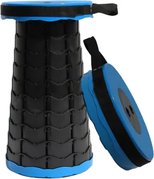 ALEVMOOM Upgraded Collapsible Stool Folding Stools for Adults with Cushion Retractable Telescoping Stool Portable Chair for Outdoor Camping Fishing Hiking BBQ with Bag&Carabiner (Nylon Blue)