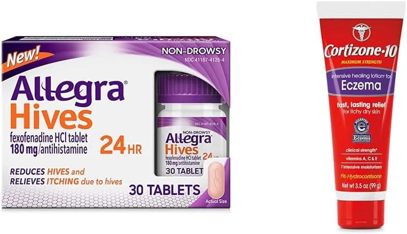Allegra Hives Antihistamine Tablets 30-Count and Cortizone 10 Maximum Strength Eczema Lotion with Hydrocortisone 3.5 oz