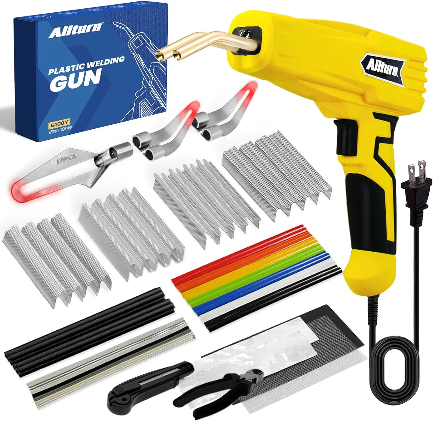 Allturn Upgraded Plastic Welder, 2 in 1 Plastic Welding Kit, Hot Staples Weld Gun, Car Bumper Repair Kit for Most Plastics, Patent Number D970324(Yellow)