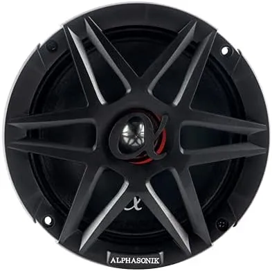 Alphasonik 1 Pair of ABM65 DYNAMIS Series 6.5" 600 Watts Max 150 Watts RMS Mid-Range Car Audio Speaker 4-Ohm Cloth Surround, Non Pressed Paper Cone, Ferrite Magnet, and Grille Included