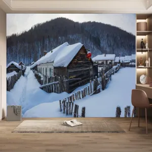 Alpine Forest Wall Decals Wallpapers, Snow Cabin Peel and Stick Mural,for Bedroom Restaurant Living Room Sofa Living Room TV Background Wall Paintings,118" W x 82.7" H