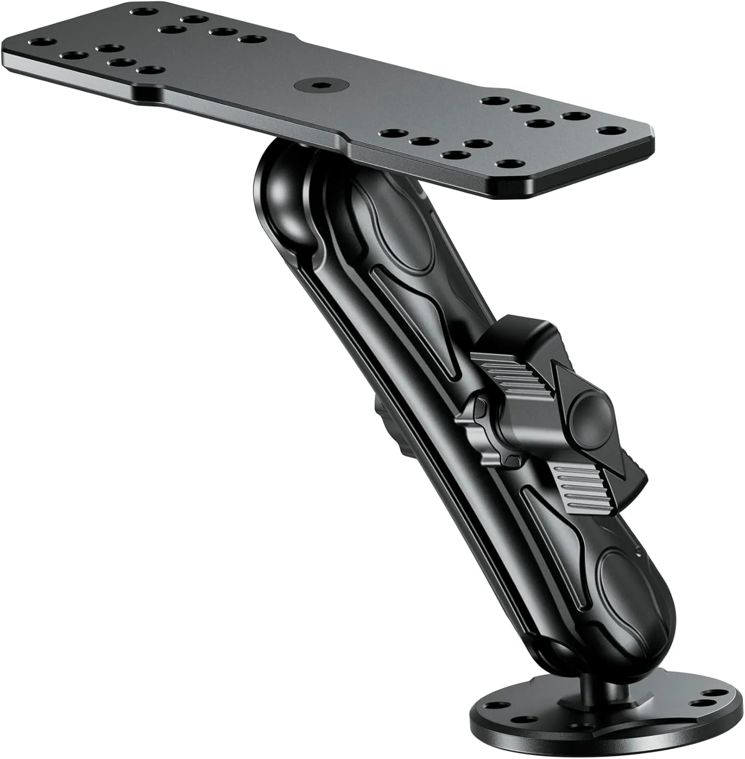 Aluminum Alloy Fish Finder Mount with B Size 1" Ball Rectangular Plate & Round Base, 5.9" Long Arm Marine Electronic Mount Compatible with Garmin, Lowrance, Humminbird, Raymarine and More