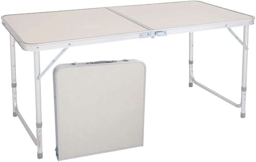 Aluminum Folding Camping Table,Portable Camping Table 4 Foot Lightweight Foldable Table, Desk Height Adjustable,Home,for Camping Party Picnic Beach Outdoor InKitchendoor