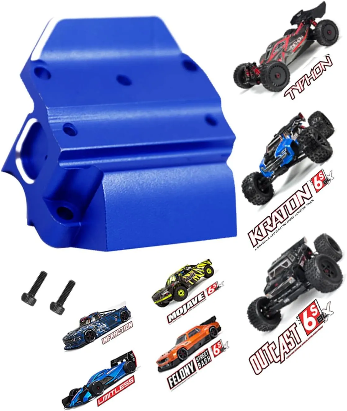Aluminum Gearbox Case Bulkhead Cover for 1/7 1/8 ARRMA 6S BLX Typhon Kraton Notorious Outcast Mojave Infraction Felony Talion Limitless 6S BLX, RC Upgrade Parts,Replace #AR310854#AR310427,Blue