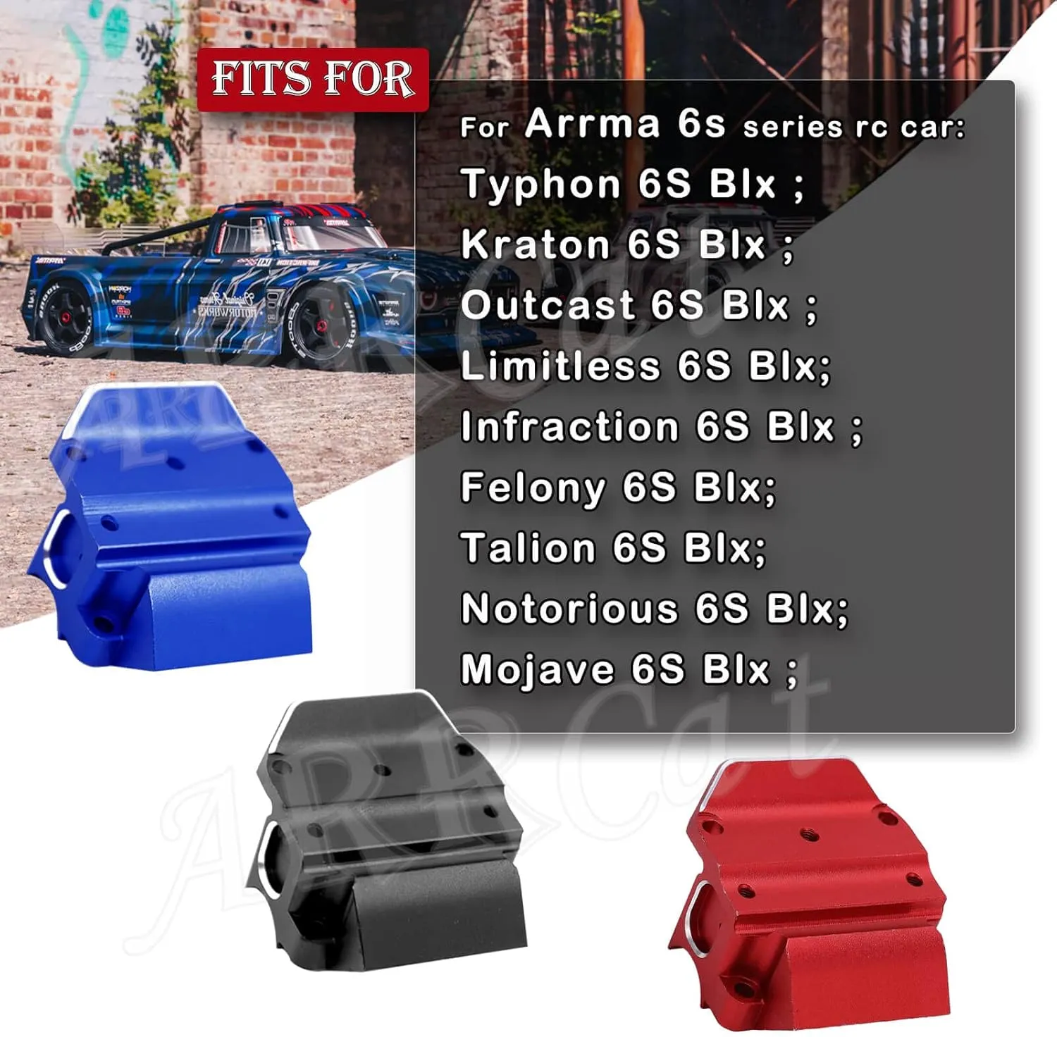 Aluminum Gearbox Case Bulkhead Cover for 1/7 1/8 ARRMA 6S BLX Typhon Kraton Notorious Outcast Mojave Infraction Felony Talion Limitless 6S BLX, RC Upgrade Parts,Replace #AR310854#AR310427,Blue