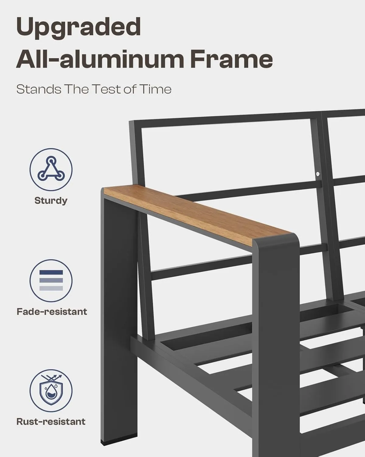 Aluminum Outdoor Patio Furniture Set with Coffee Table, 5 Piece Patio Conversation Sets with Washable Thick Cushions, Patio Sectional Furniture Set for Porch, Balcony, Deck, Yard, Graphite