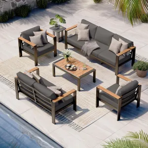 Aluminum Outdoor Patio Furniture Set with Coffee Table, 5 Piece Patio Conversation Sets with Washable Thick Cushions, Patio Sectional Furniture Set for Porch, Balcony, Deck, Yard, Graphite