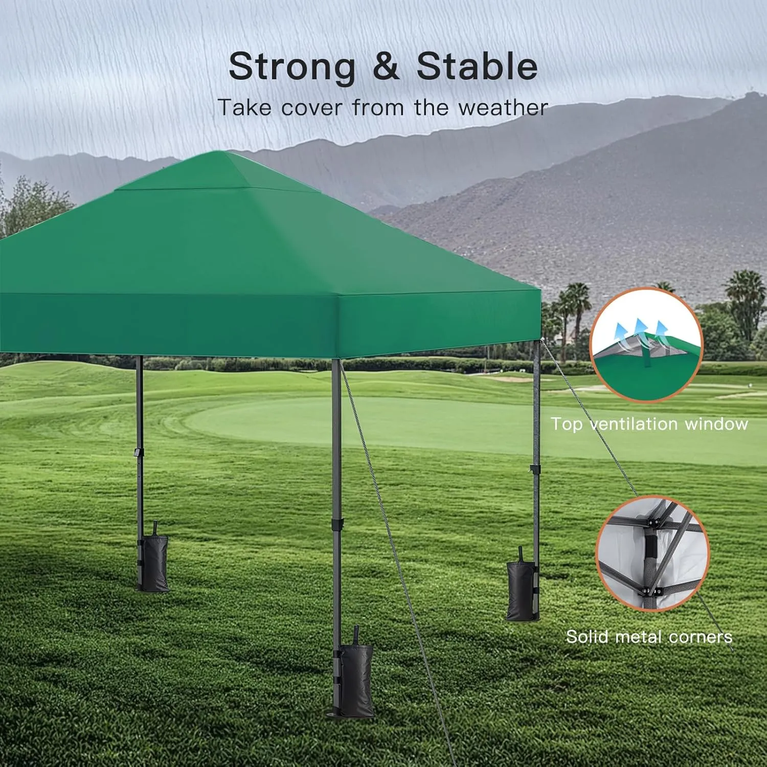 Amada 10x10 Pop Up Canopy, Beach Tent with One Push Setup - Easy Outdoor Sun Shade for Events, Parties, Camping, Gazebo with Wheel Cover Bag, 3-Speed Adjustable Height, Green