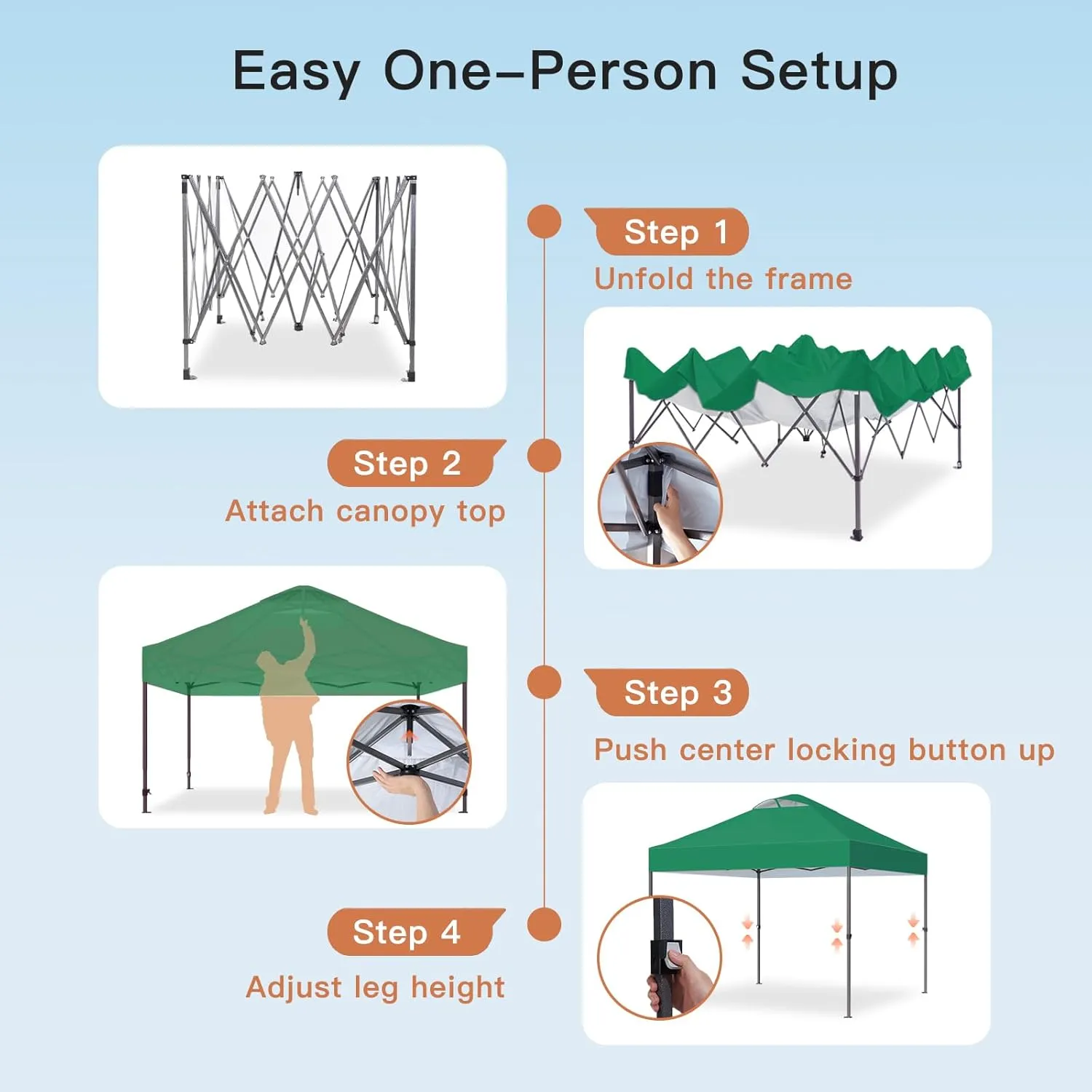 Amada 10x10 Pop Up Canopy, Beach Tent with One Push Setup - Easy Outdoor Sun Shade for Events, Parties, Camping, Gazebo with Wheel Cover Bag, 3-Speed Adjustable Height, Green