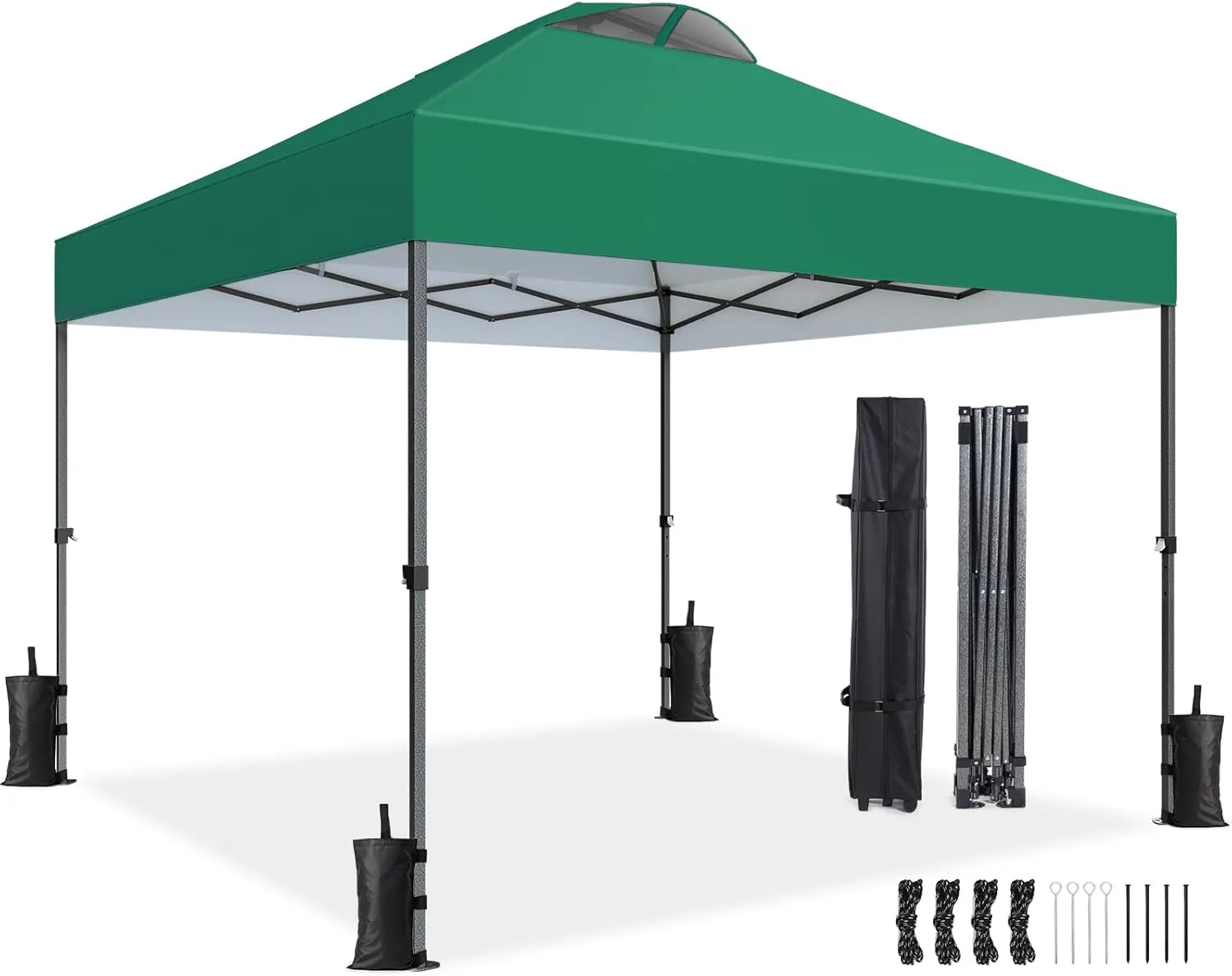 Amada 10x10 Pop Up Canopy, Beach Tent with One Push Setup - Easy Outdoor Sun Shade for Events, Parties, Camping, Gazebo with Wheel Cover Bag, 3-Speed Adjustable Height, Green