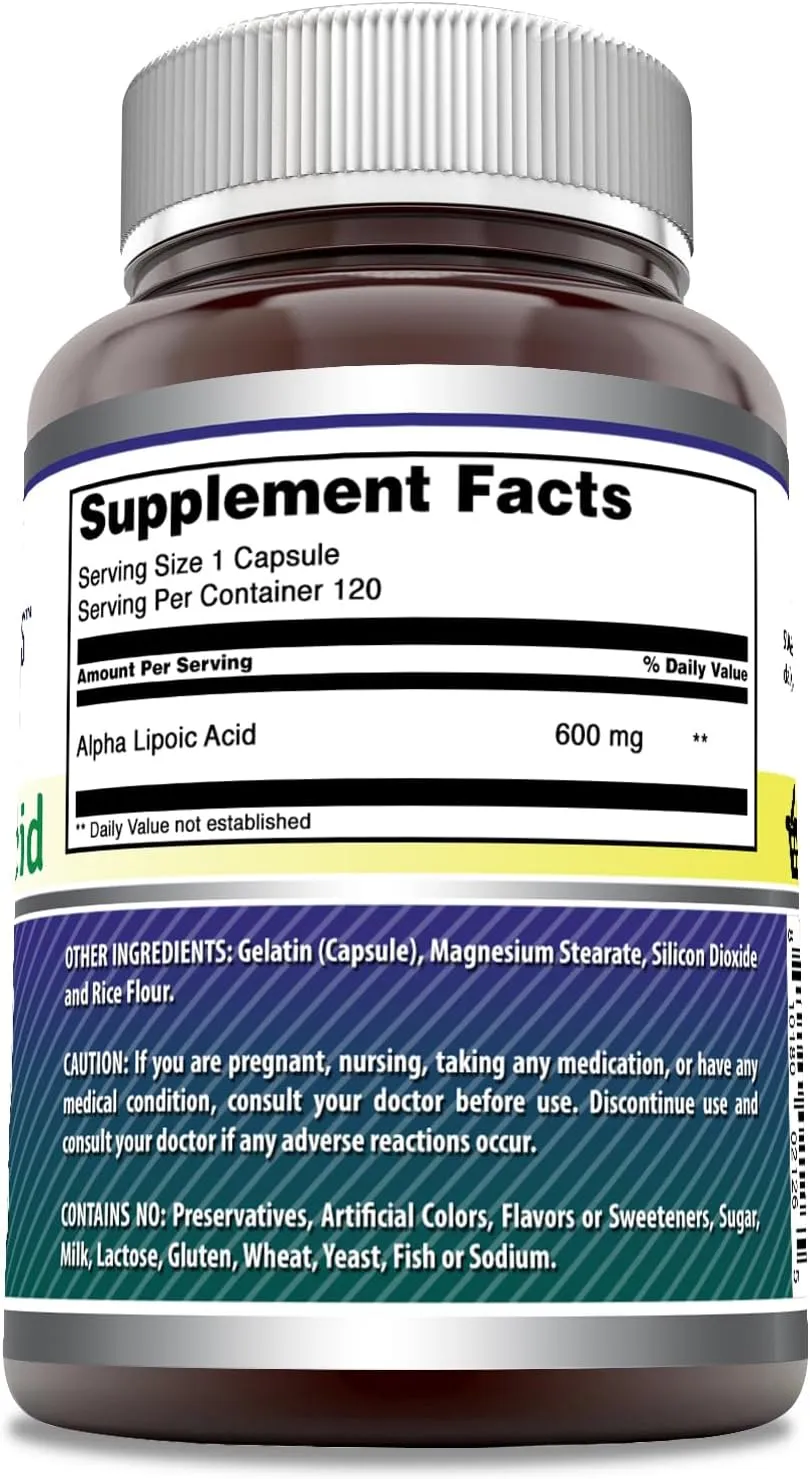 Amazing Formulas Alpha Lipoic Acid Supplement | 600 Mg per Serving | 120 Capsules | Non-GMO | Gluten-Free | Made in USA