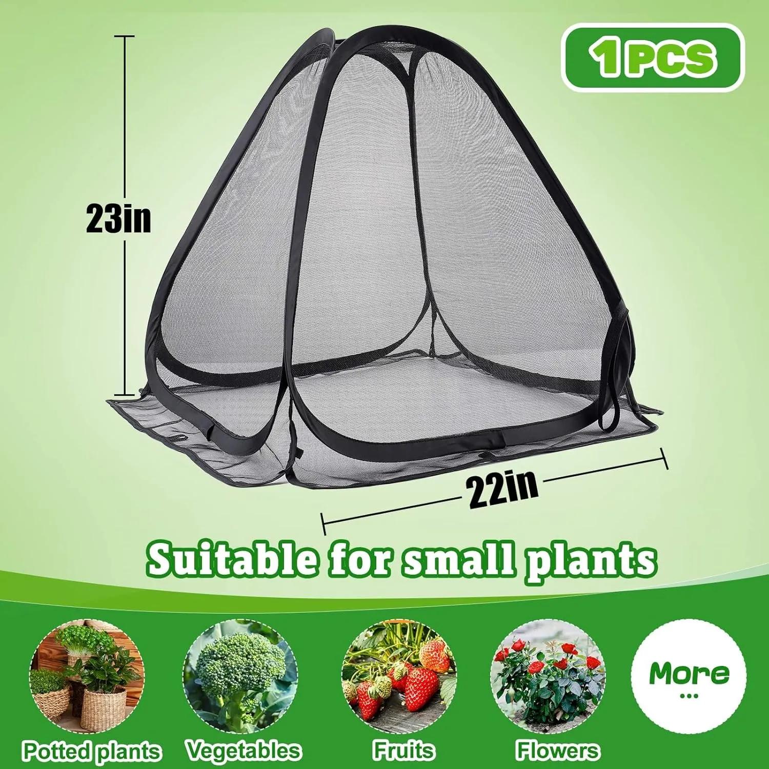 ANPHSIN Durable Plant Covers - Pop-up Fine Mesh Plant Tents with 8 Stakes, 22''x22''x23'' Garden Crop Guard Protectors Cages for Vegetables Fruits Away from Animals Birds Deer Squirrels,1 Pack
