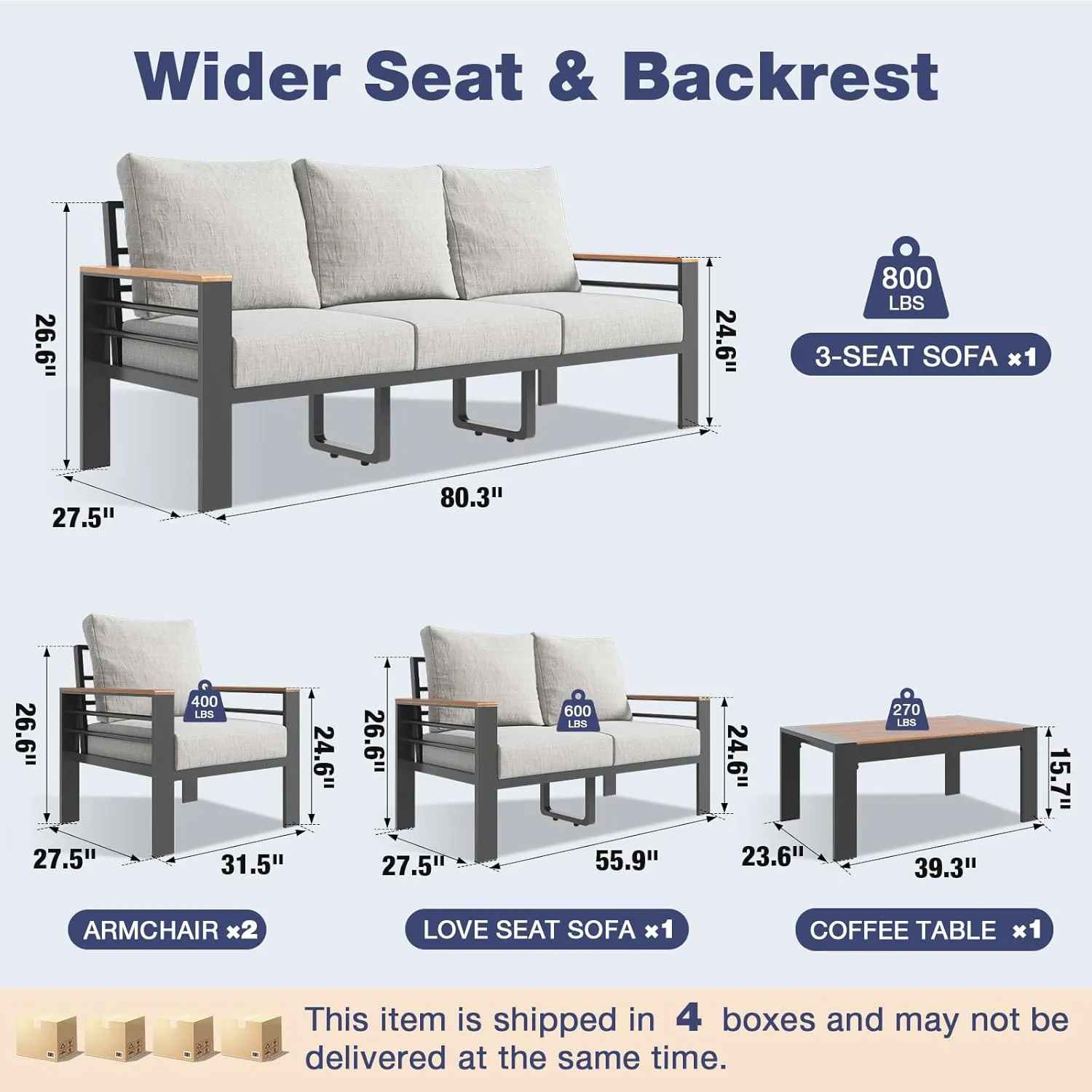Aoxun Aluminum Patio Furniture Set 7 Seats, Oversized Outdoor Sectional with Washable Thick Cushions, Coffee Table and Waterproof Cover, Patio Conversation Sets for Porch, Balcony, Deck