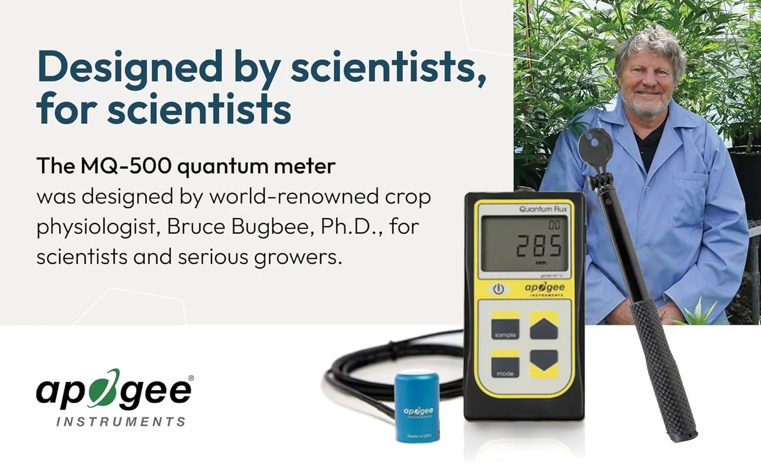 Apogee Instruments MQ-500 Full-Spectrum Quantum PAR Meter & AM-330 Wand Bundle - Digital PPFD Meter for LED Greenhouse Grow Lights, Sunlight, & Plant Monitoring