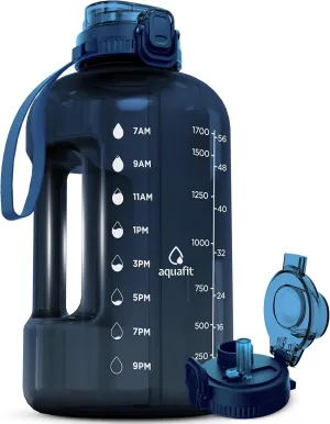 AQUAFIT 64 oz Water Bottle with Time Marker - Straw & Chug Lid - BPA Free Big Water Bottle with Straw - Gym Water Bottle with Handle - Gallon Water Jug (64 Ounces, Nebula)