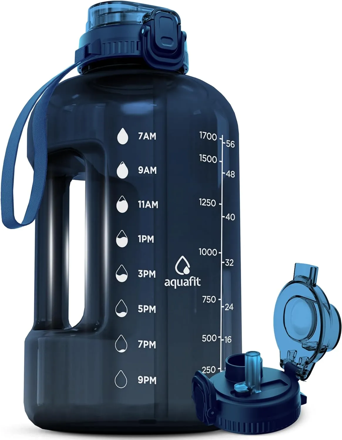 AQUAFIT 64 oz Water Bottle with Time Marker - Straw & Chug Lid - BPA Free Big Water Bottle with Straw - Gym Water Bottle with Handle - Gallon Water Jug (64 Ounces, Nebula)