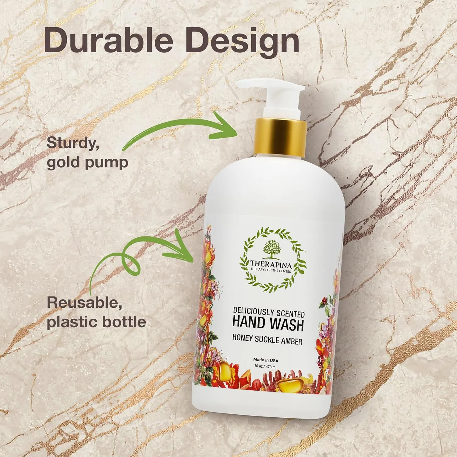 Aromatherapy Luxury Liquid Hand Soap – Vegan, Moisturizing Hand Wash with Aloe Vera, Botanical Oils, Honeysuckle Amber Scent – Fancy Liquid Hand Soap for Bathrooms, Kitchen, More, 16 Oz.