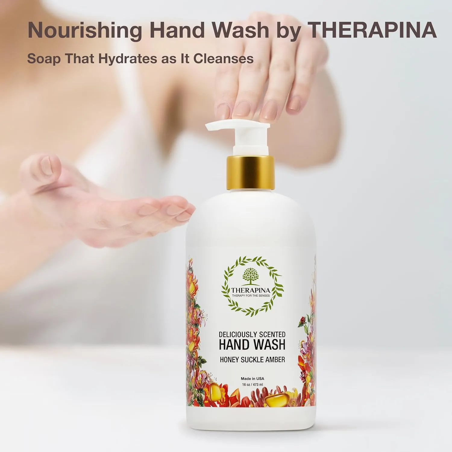 Aromatherapy Luxury Liquid Hand Soap – Vegan, Moisturizing Hand Wash with Aloe Vera, Botanical Oils, Honeysuckle Amber Scent – Fancy Liquid Hand Soap for Bathrooms, Kitchen, More, 16 Oz.