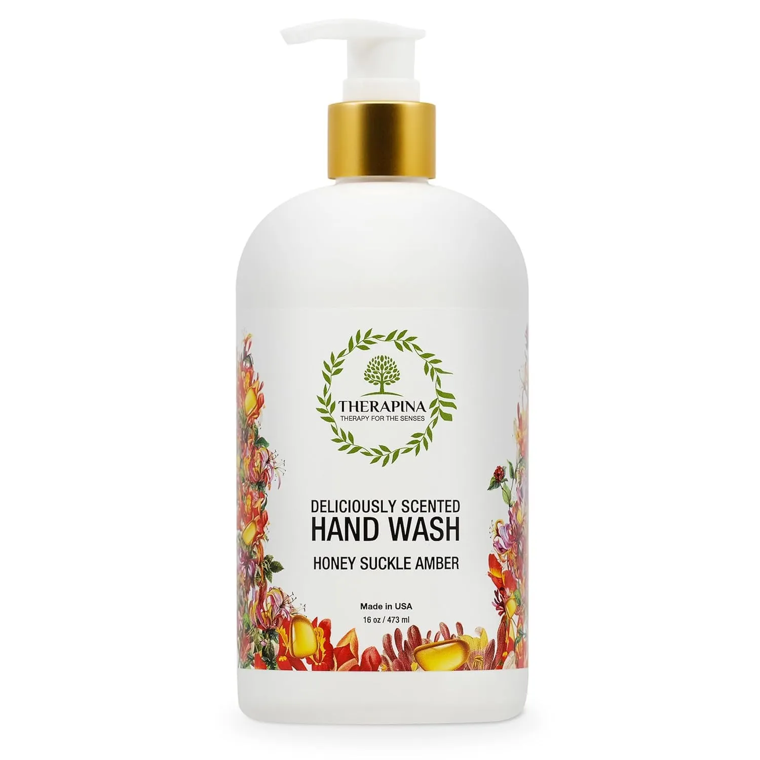 Aromatherapy Luxury Liquid Hand Soap – Vegan, Moisturizing Hand Wash with Aloe Vera, Botanical Oils, Honeysuckle Amber Scent – Fancy Liquid Hand Soap for Bathrooms, Kitchen, More, 16 Oz.