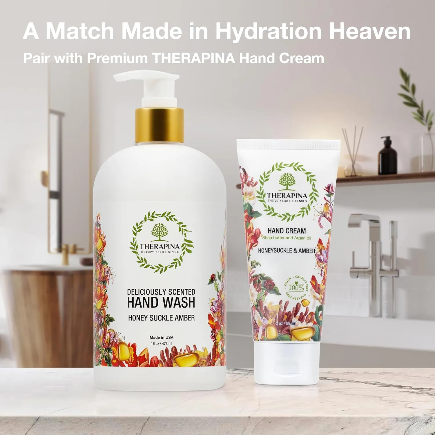 Aromatherapy Luxury Liquid Hand Soap – Vegan, Moisturizing Hand Wash with Aloe Vera, Botanical Oils, Honeysuckle Amber Scent – Fancy Liquid Hand Soap for Bathrooms, Kitchen, More, 16 Oz.