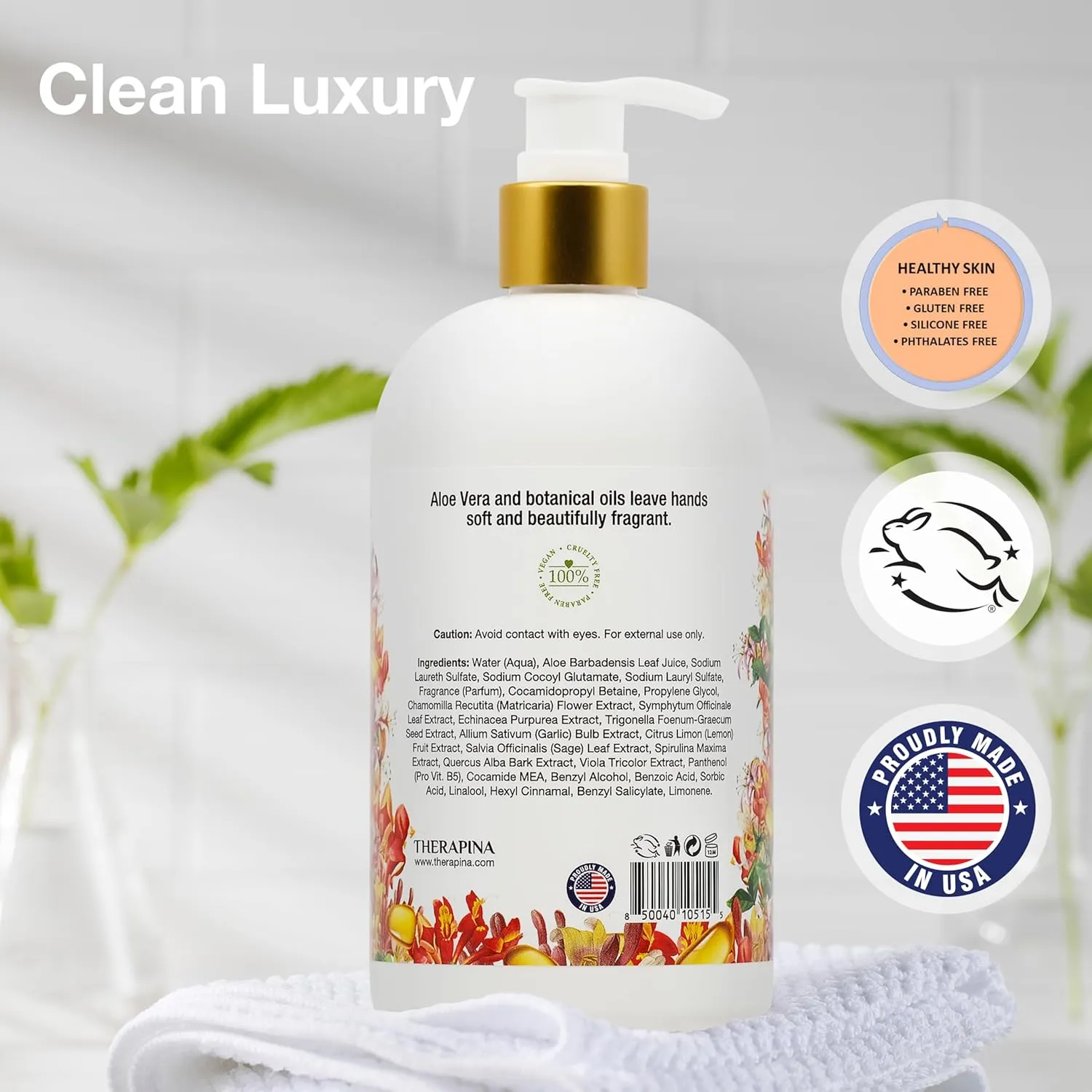 Aromatherapy Luxury Liquid Hand Soap – Vegan, Moisturizing Hand Wash with Aloe Vera, Botanical Oils, Honeysuckle Amber Scent – Fancy Liquid Hand Soap for Bathrooms, Kitchen, More, 16 Oz.