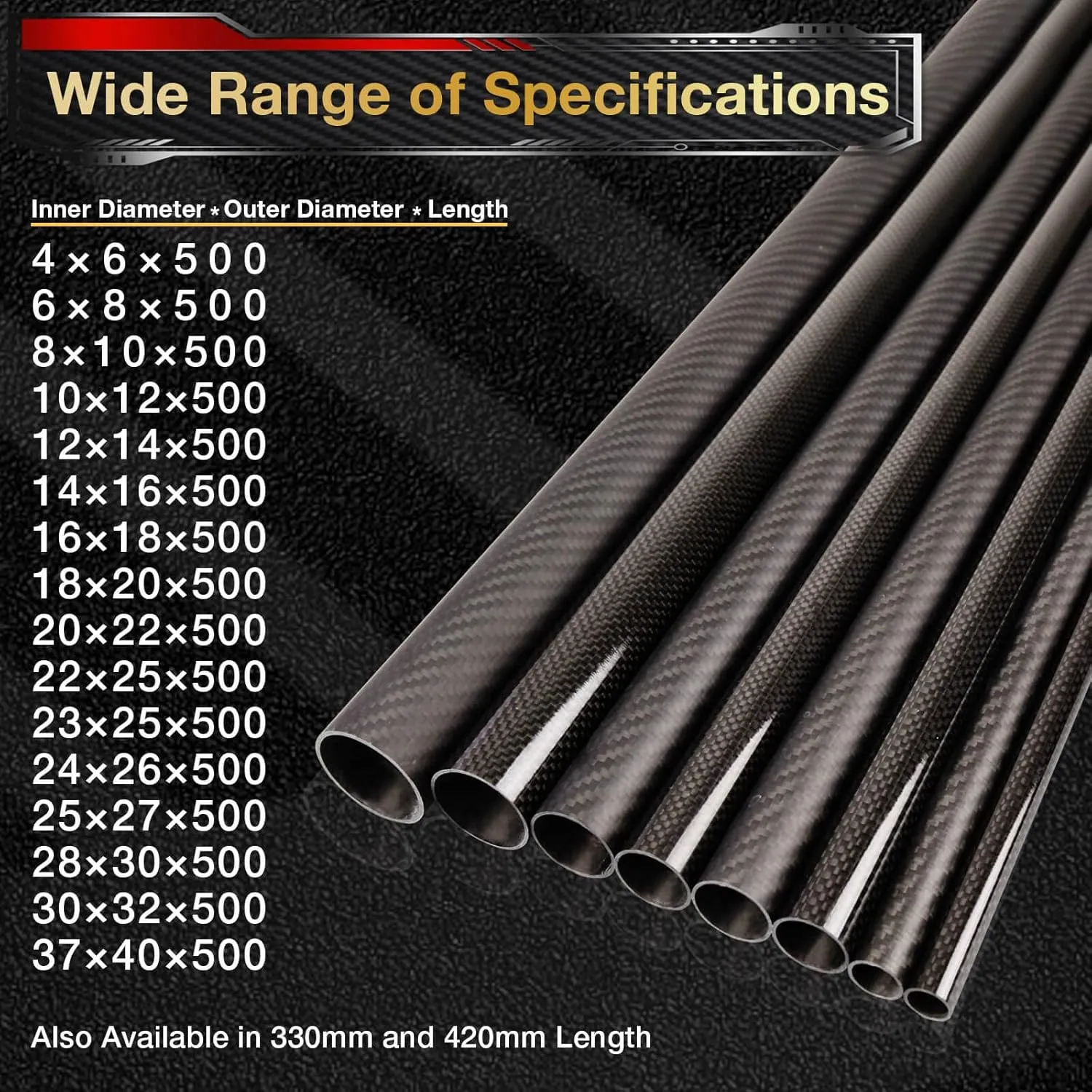 ARRIS 16mm x 14mm x 500mm Carbon Fiber Tubes, High Strength 16MM Hollow Carbon Tube with Matt Surface for RC Plane Multicopters (4PCS)