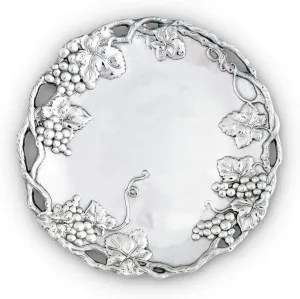 Arthur Court Aluminum Grape Design Round Tray, 15-Inch Diameter, Vineyard-Inspired with Openwork Border, Food-Safe Platter Serving Elegance