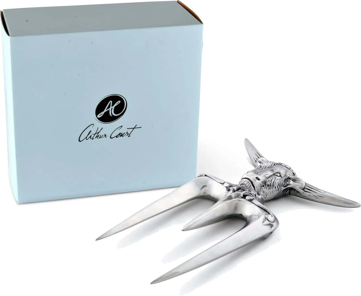Arthur Court Carving Fork Roast Meat Holder Steer Pattern Cast Aluminum 6 inch Wide x 8 inch Long